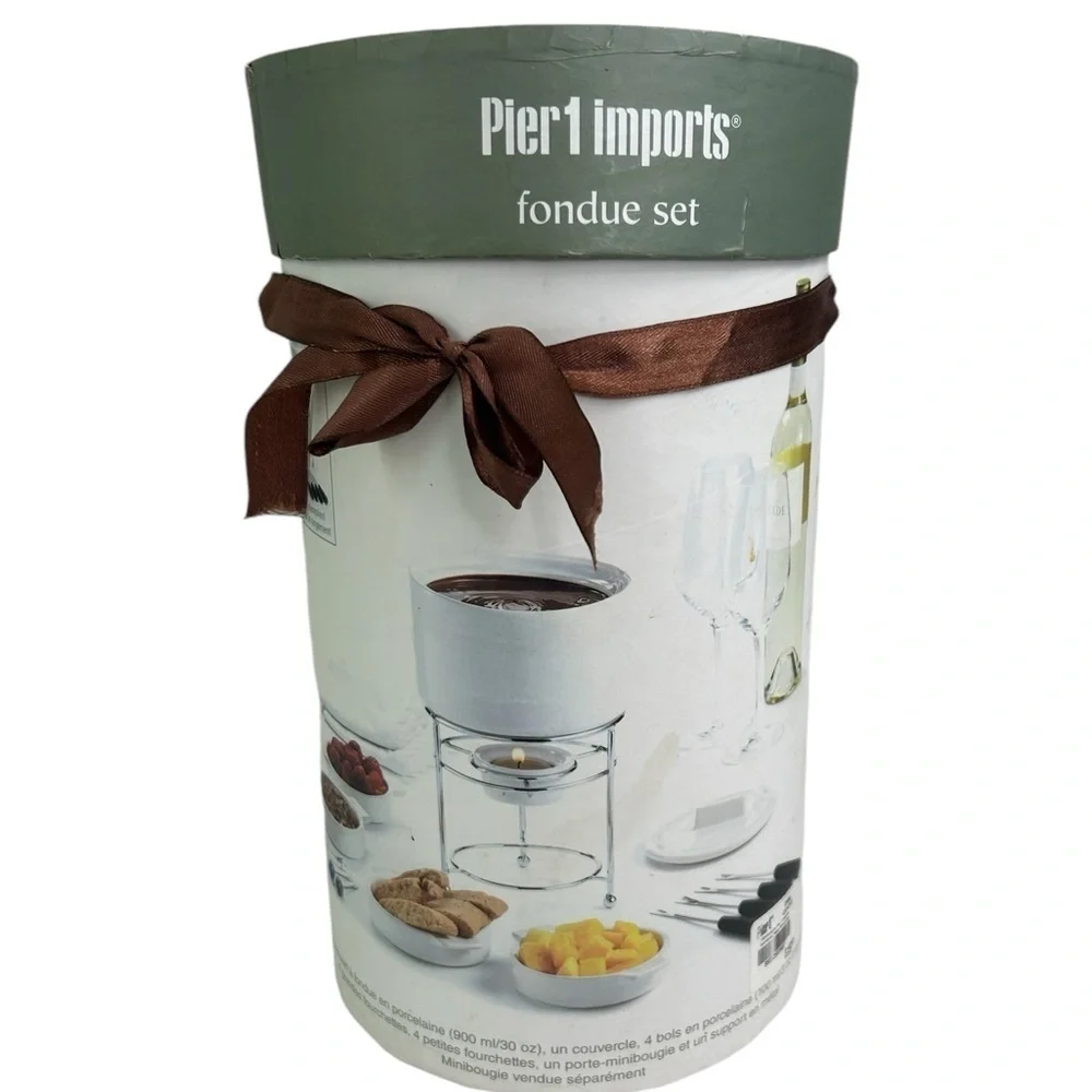 Pier 1 Imports White Stackable Fondue Set NIB